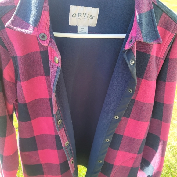 Orvis Women's Plaid, Flannel Lined, Button-Down Shirt in Pink and Navy - Picture 3 of 4